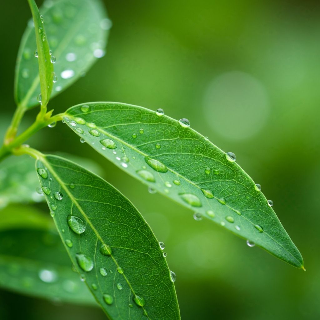 Macro fotografía de hojas con gotitas de agua
