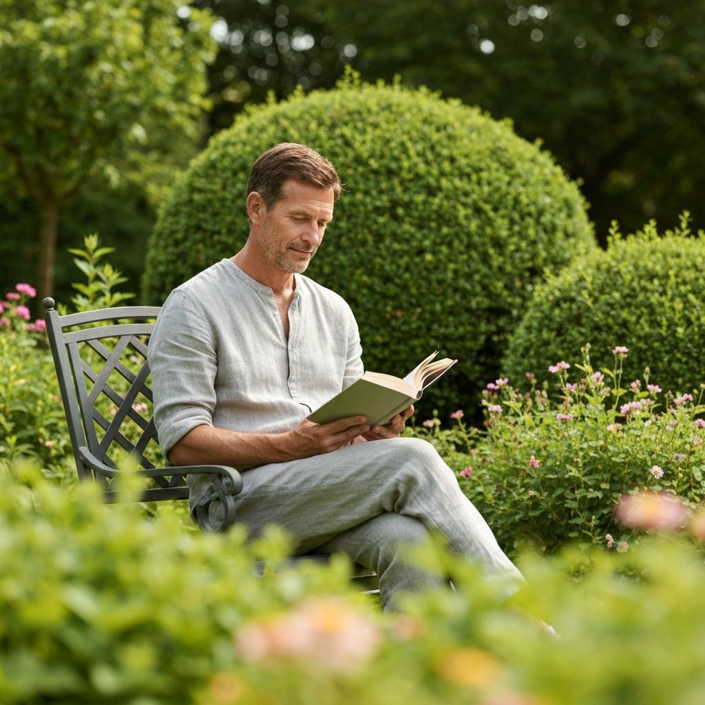 Persona leyendo en jardín sereno